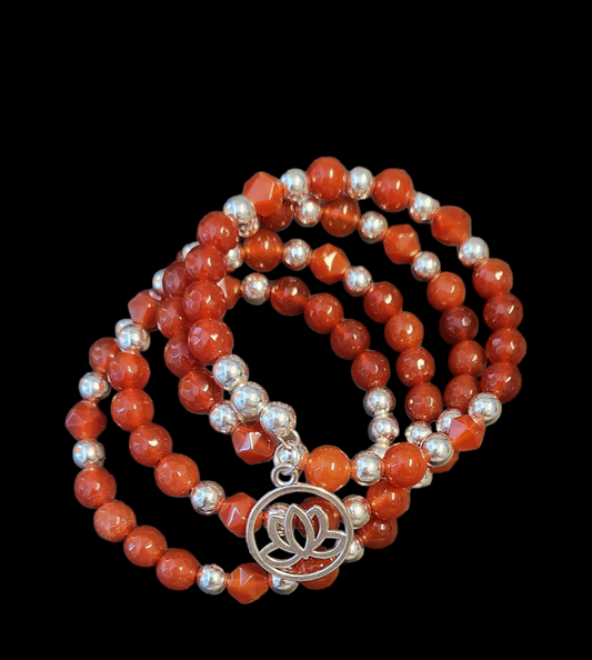 Carnelian Lotus Charm wrap Bracelet