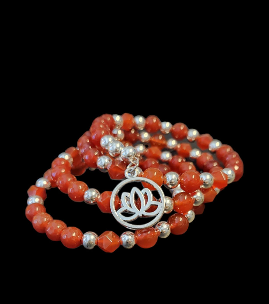 Carnelian Lotus Charm wrap Bracelet