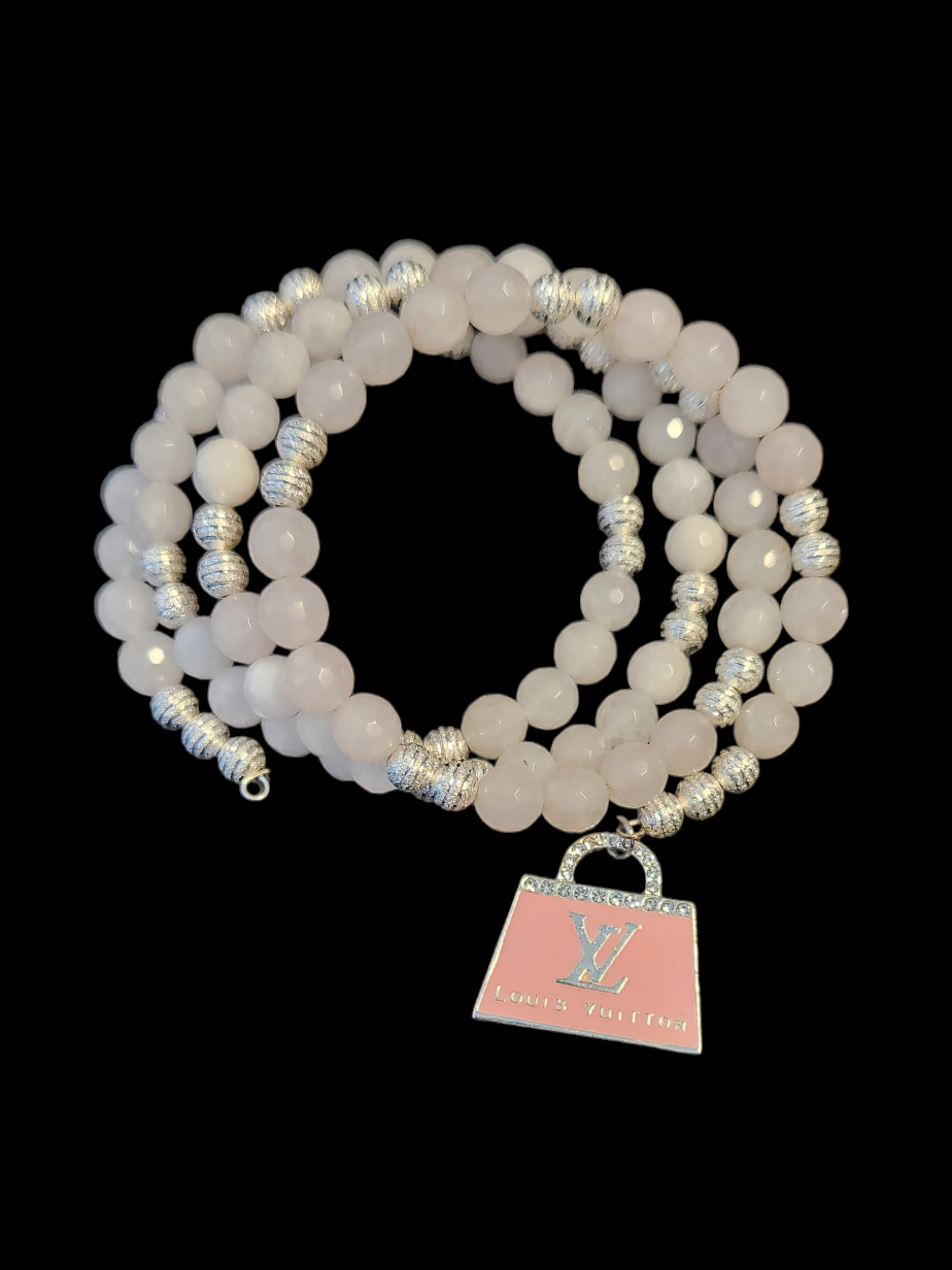 Rose Quartz "LV" wrap bracelet