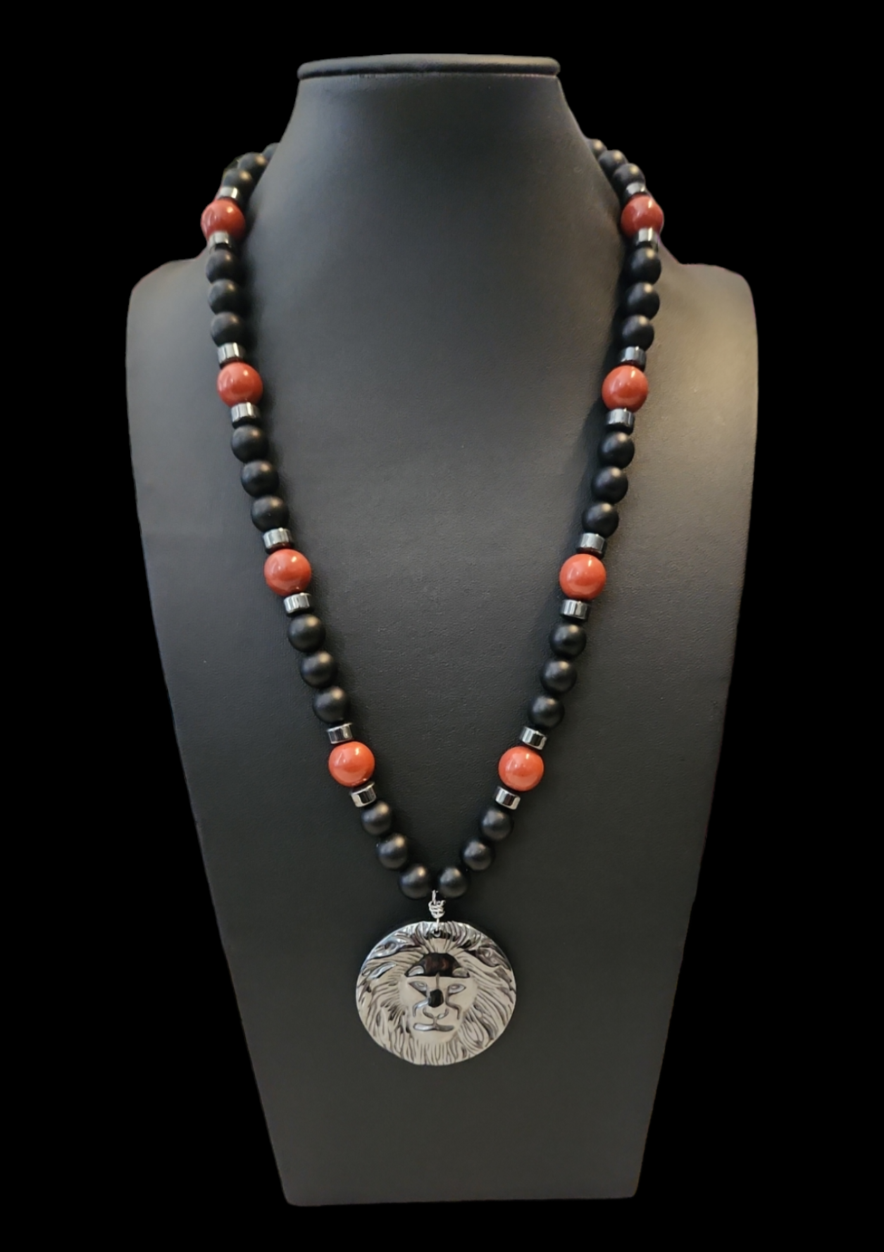 Hematite Lion Head necklace