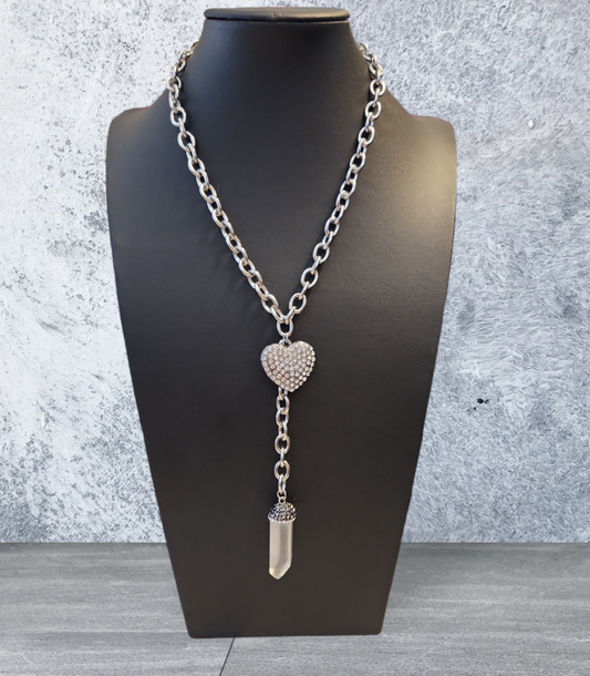 Paved in Diamonds Clear Quartz Necklace