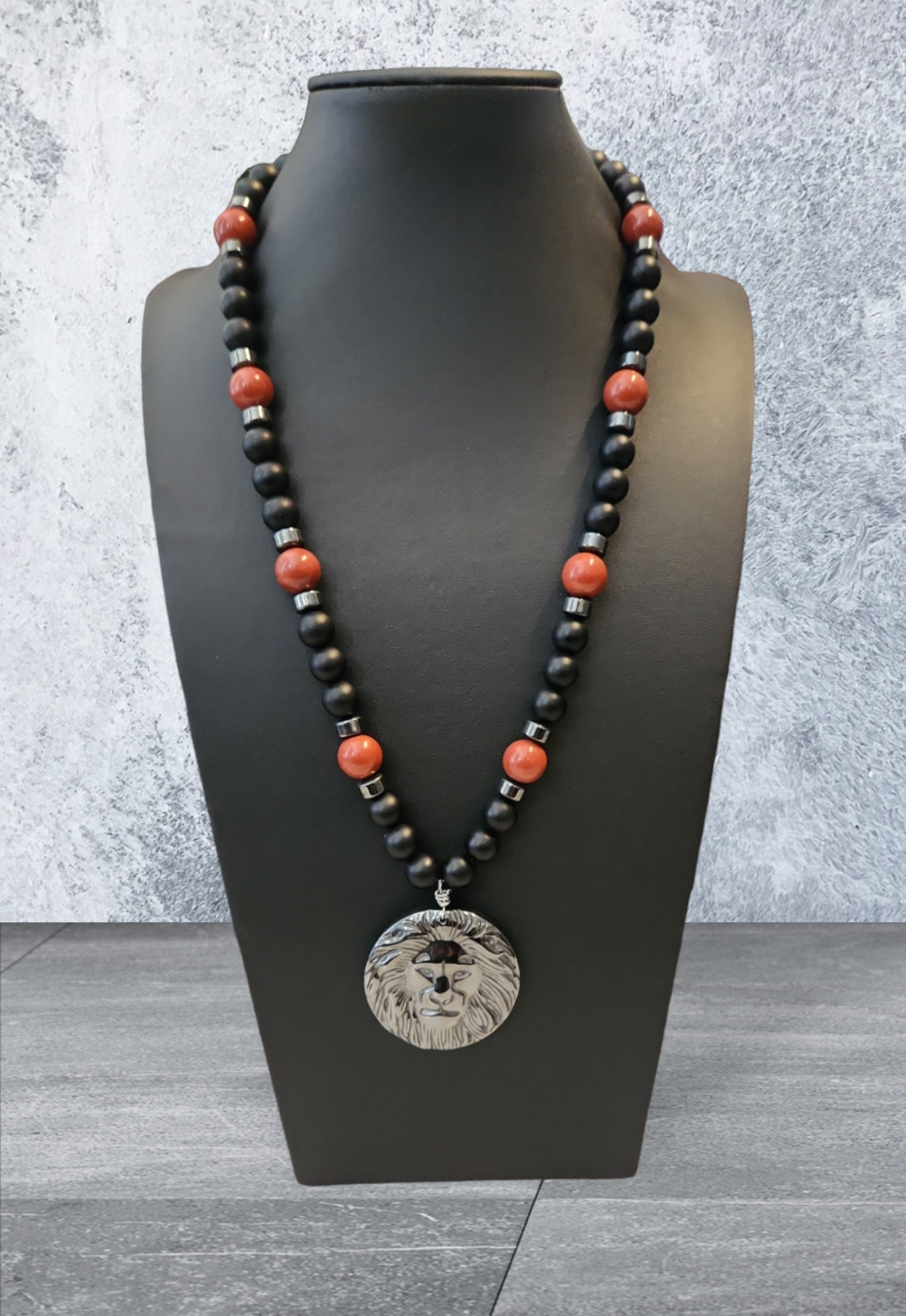 Hematite Lion Head necklace