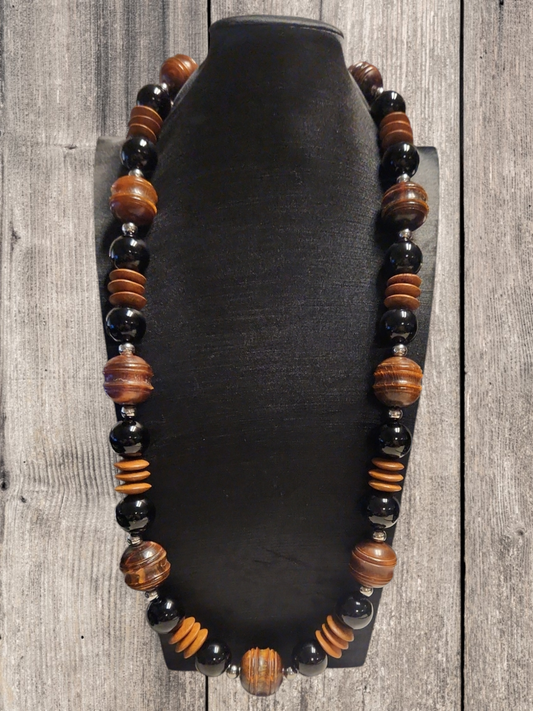 Smooth Cognac & Onyx Necklace