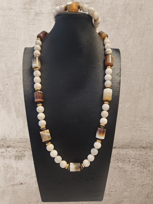 Brown & White Agate necklace set