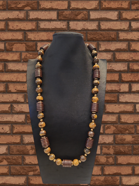 Tiger's eye and wood necklace